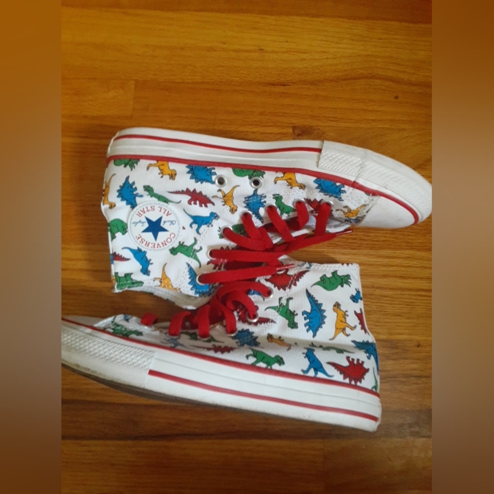 Converse Kids' High-Top Sneakers with Dinosaur Print - Red and Multi Youth Size3